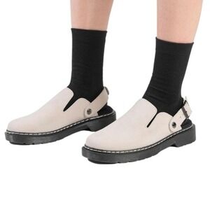 SCQTL Beige Slip-On‎ Mules Shoes Women's 6.5/37 Black Strap Casual Loafers Flat